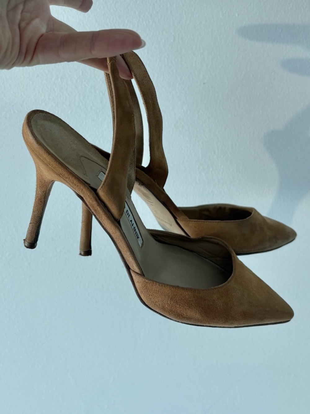 Vintage Manolo Blahnik 90s Suede Slingback Heels IT 38